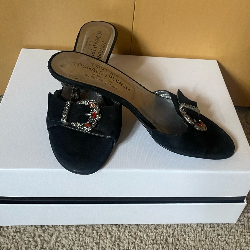 Donald Planer Couture Italy Black Slide Rhinestone Heel